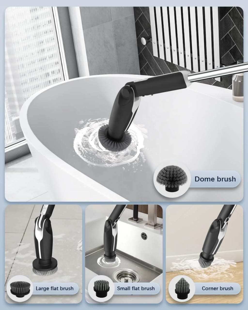 LDQ Electric spin scrubber, Electric cleaning Brush, Screen Display, Replaceable 8 brush Head, Adjustable Extended Handle, 360 Cleaning Brush Bathroom, Bathtub, Tiles, USB-C, Charging Cable.