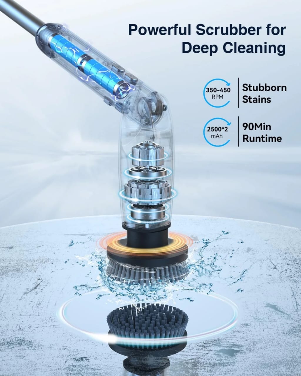 LDQ Electric spin scrubber, Electric cleaning Brush, Screen Display, Replaceable 8 brush Head, Adjustable Extended Handle, 360 Cleaning Brush Bathroom, Bathtub, Tiles, USB-C, Charging Cable.