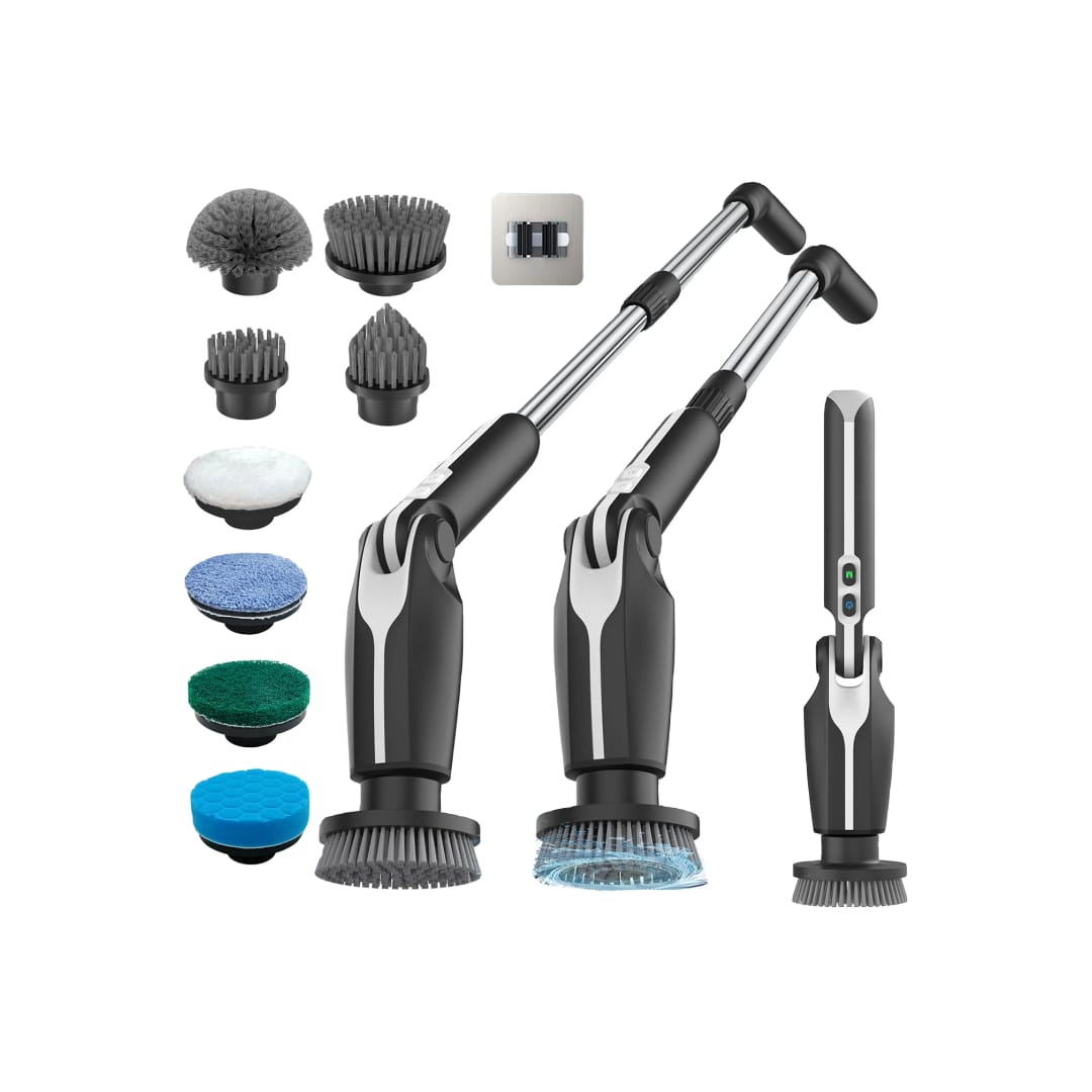 LDQ Electric spin scrubber, Electric cleaning Brush, Screen Display, Replaceable 8 brush Head, Adjustable Extended Handle, 360 Cleaning Brush Bathroom, Bathtub, Tiles, USB-C, Charging Cable.